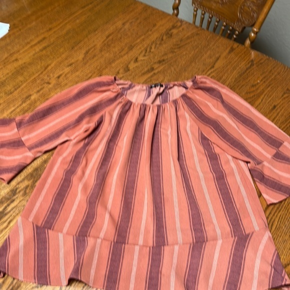 Striped Peasant Tunic Top - Rust Pink